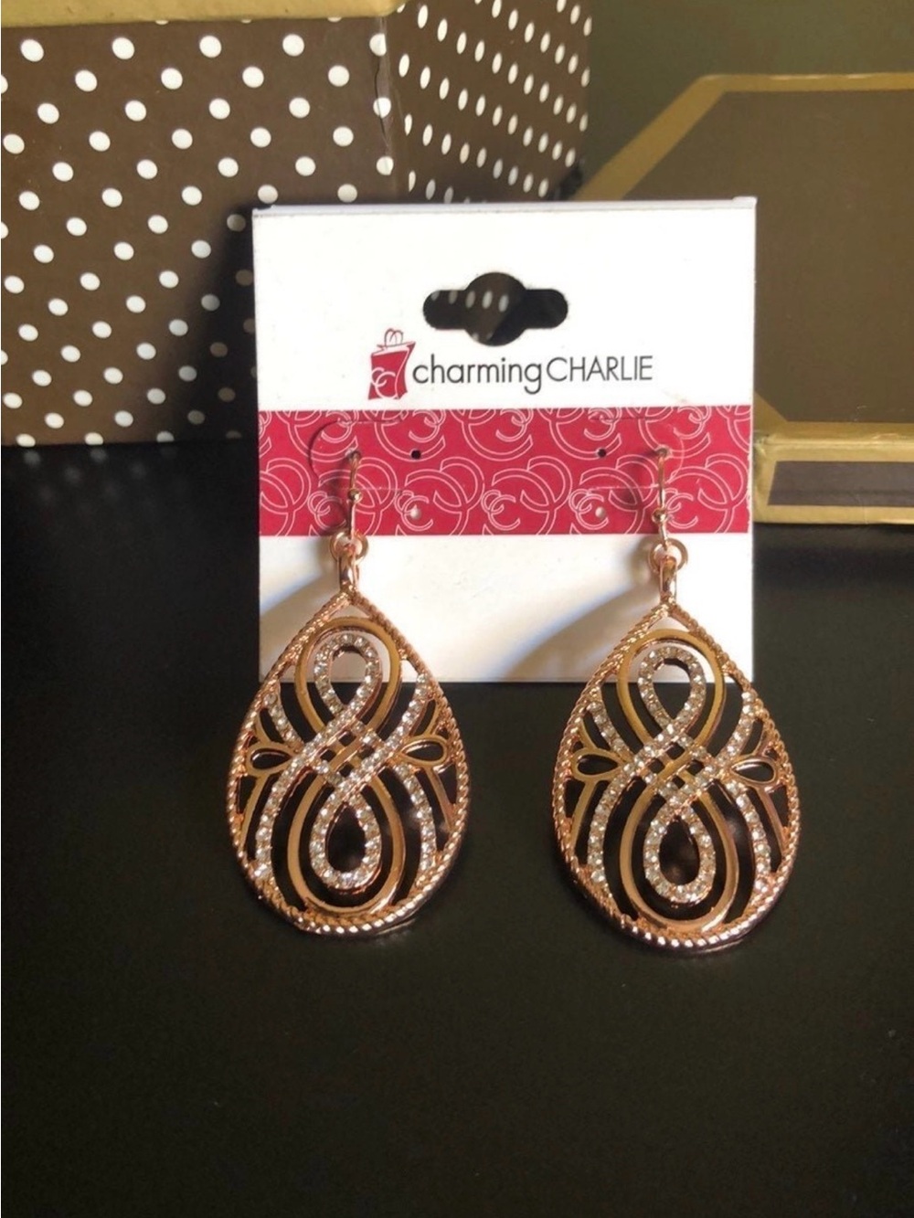 Elegant Rose Gold Filigree Teardrop Earrings